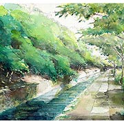 斎藤紅一『新緑の道庁』油彩画 絵画絵画/タペストリー