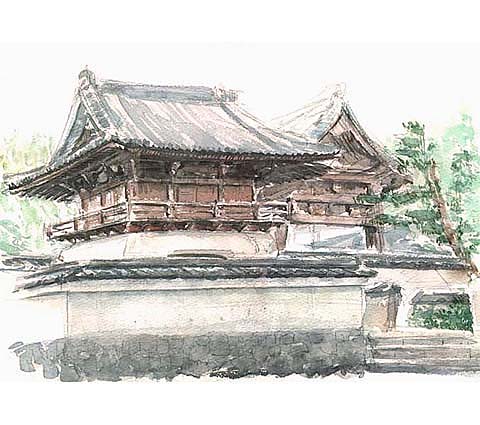 風景画　タィ　ランプーンのお寺　水彩画　2枚もの